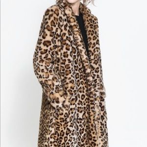 Zara Leopard Print Faux Fur Coat